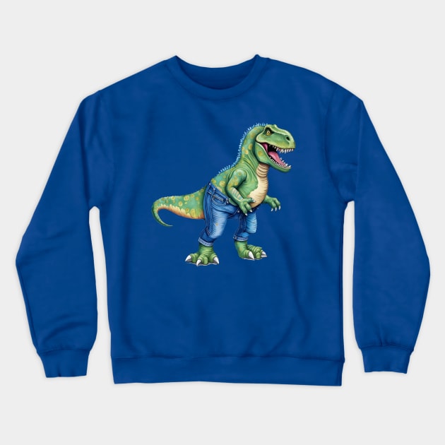 Dinosaur Wearing Denim Jeans Crewneck Sweatshirt by taiche